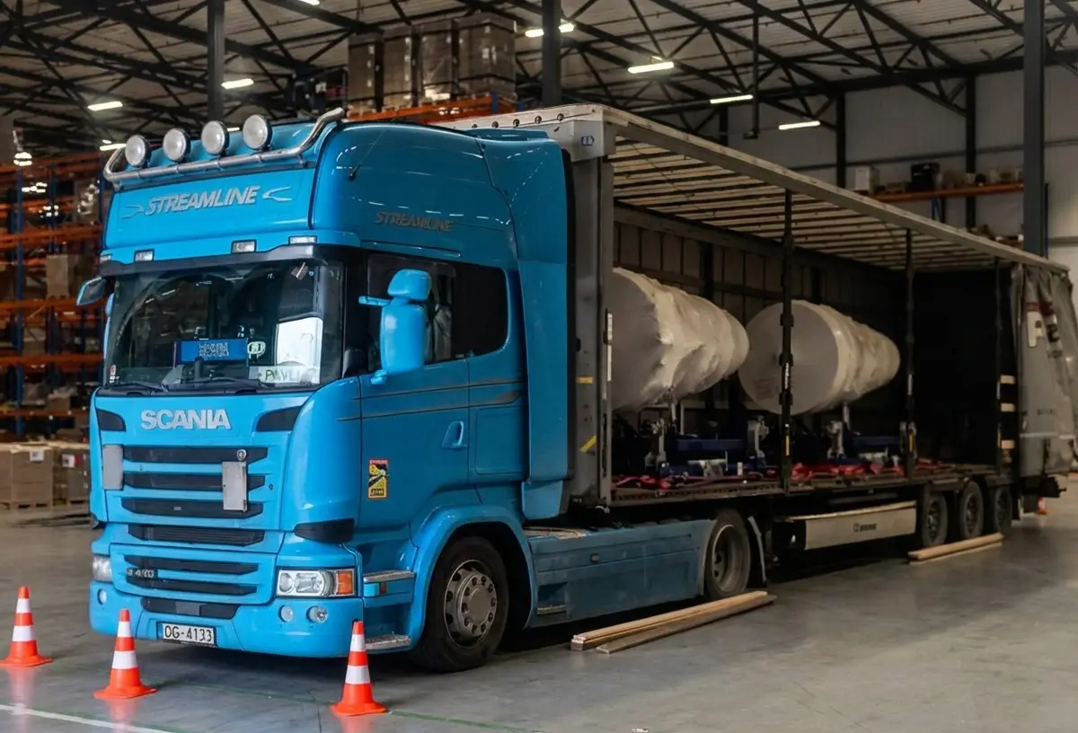 SIA PM Transport Scania truck for international transport with a trailer